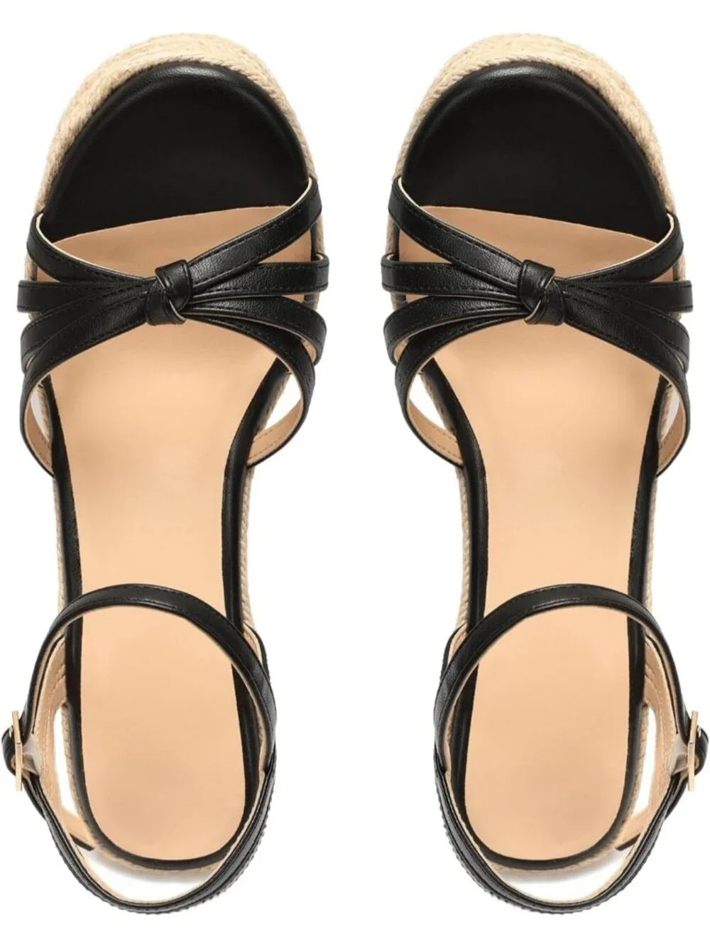 Women's Black PU Platform Espadrille Wedge Sandals Open Toe Ankle Strap Heels